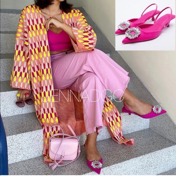 NWT Zara Shimmery Slingback Heels - Picture 2 of 10